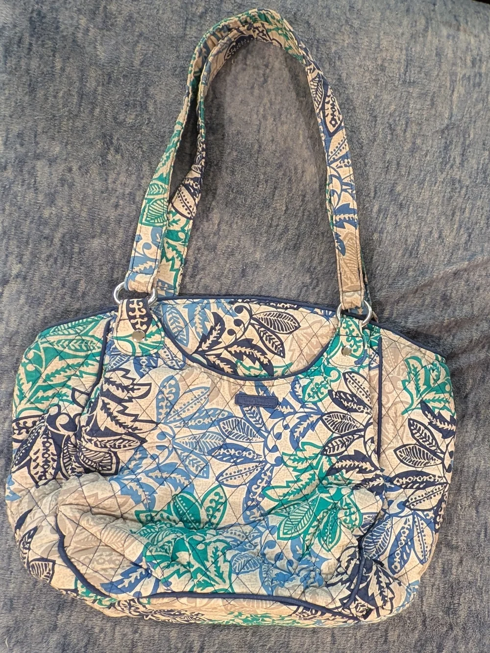 Vera Bradley Santiago Glenna Blue & Teal Quilted Leaf-Print Shoulder Bag